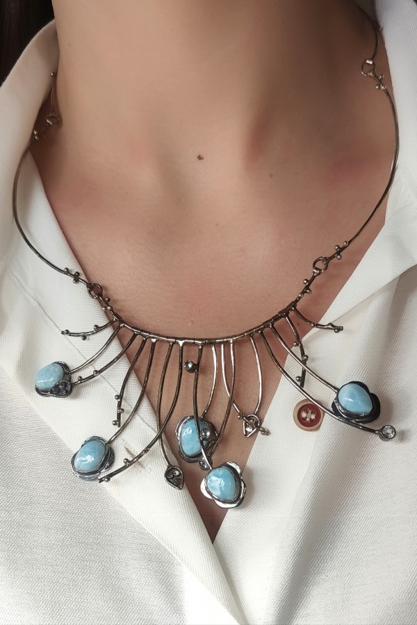 Larimar Taşlı Gümüş Gerdanlık