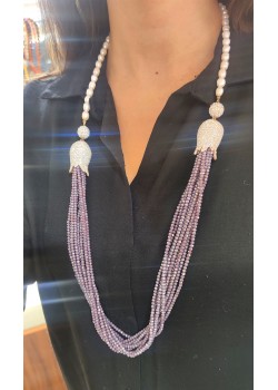 Renkli Swarovski Taşlarla Süslü Çelik Kolye