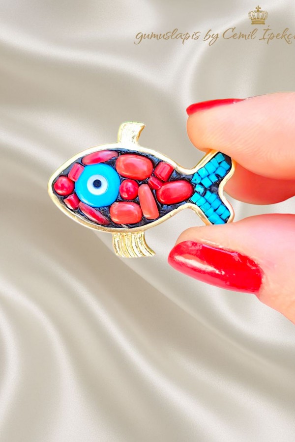 Ortası Nazar Boncuklu By Cemil İpekçi Tasarım Balık Motif Gümüş Kolye Ucu 