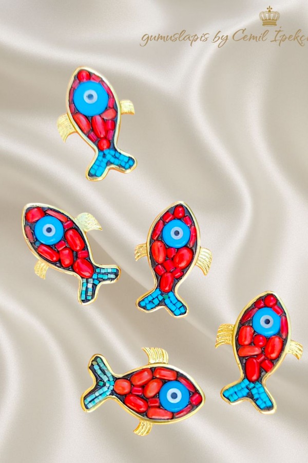 Ortası Nazar Boncuklu By Cemil İpekçi Tasarım Balık Motif Gümüş Kolye Ucu 