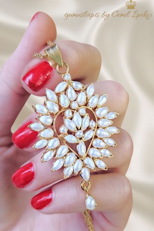 İncili Gümüş Kolye Ucu 