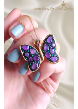 Ametist Taşlı Kelebek Motif Gümüş Kolye