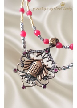 Araları Yakut ve Renkli Kristal Taşlı Cerrahi Çelik Kolye