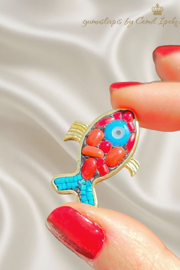 Ortası Nazar Boncuklu By Cemil İpekçi Tasarım Balık Motif Gümüş Kolye Ucu 