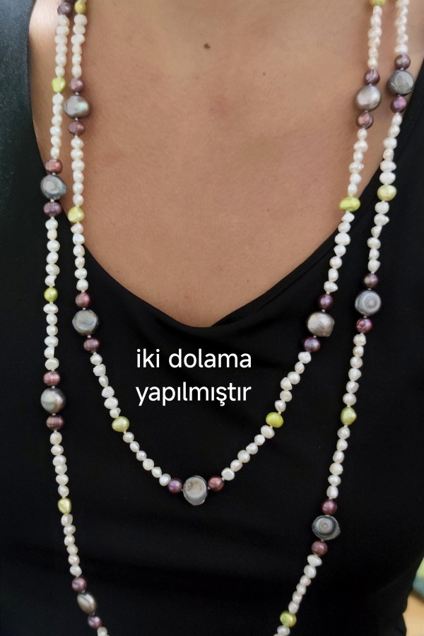 Renkli İnci Taşlarla Süslü Dizi Kolye