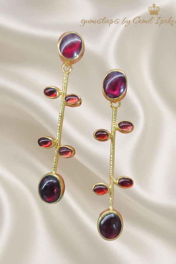 Lal Taşlı Gümüş Küpe Çifti