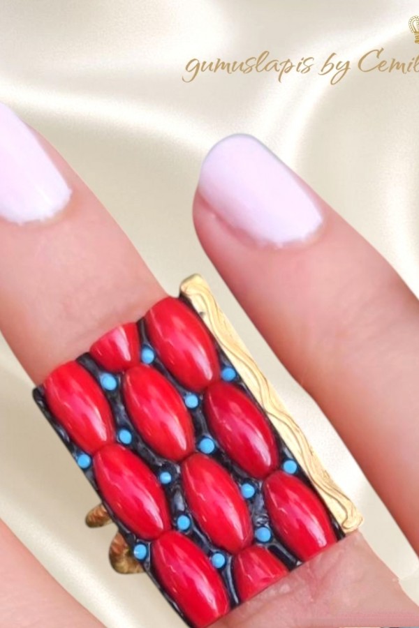 Mercan Taşlı Gümüş Yüzük