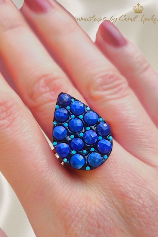 Lapis ve Turkuaz Taşlı Gümüş Yüzük 