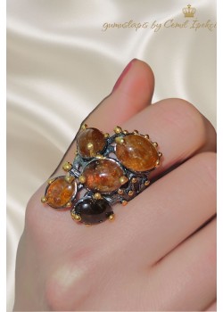 Güneş Taşı Taşlı Gümüş Yüzük