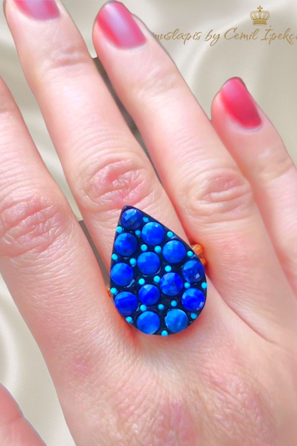 Lapis ve Turkuaz Taşlı Gümüş Yüzük 