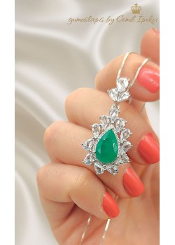Zümrüt Taşlı Gümüş Deep Kolye 