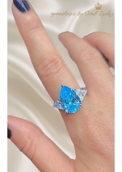 Lab Mavi Topaz Taşlı Damla Motif Gümüş Deep Yüzük