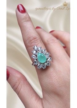 Ortası Yosun Agat Taşlı Gümüş Deep Yüzük