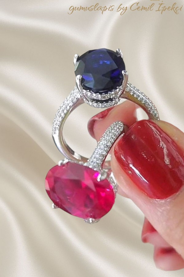 Lacivert Taşlı Gümüş Deep Yüzük