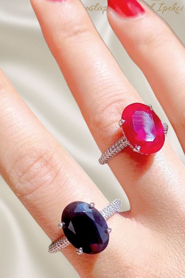 Lacivert Taşlı Gümüş Deep Yüzük