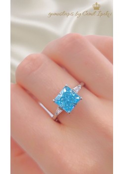 Lab Mavi Topaz Taşlı Gümüş Mini Deep Yüzük