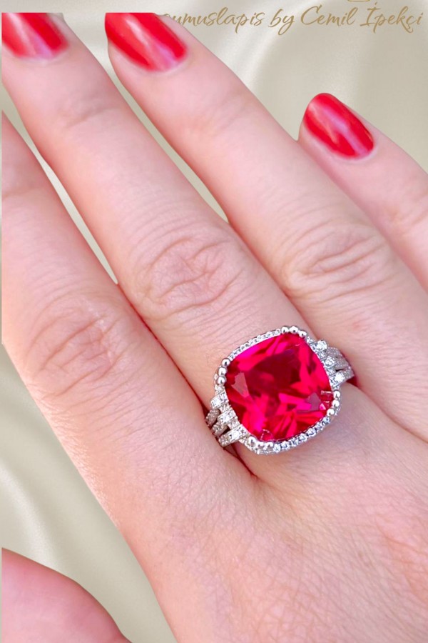 Kırmızı Taşlı Gümüş Deep Yüzük
