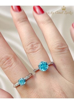 Lab Mavi Topaz Taşlı Altı Tırnak Gümüş Deep Yüzük
