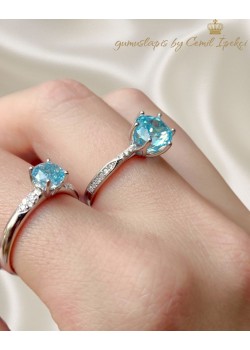 Lab Mavi Topaz Taşlı Altı Tırnak Gümüş Deep Yüzük