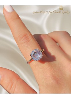 Beyaz Taşlı Yuvarlak Motif Gümüş Deep Yüzük