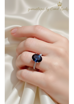 Lacivert Taşlı Gümüş Deep Yüzük