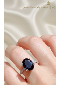 Lacivert Taşlı Gümüş Deep Yüzük