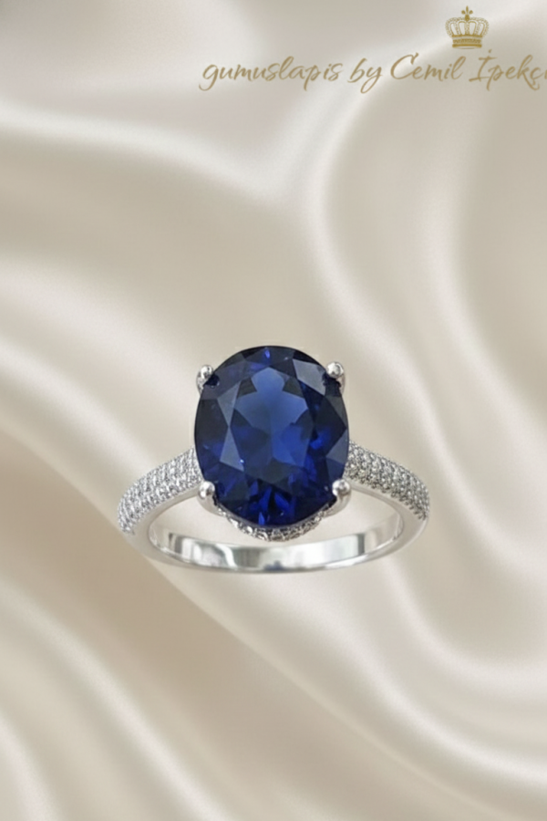 Lacivert Taşlı Gümüş Deep Yüzük