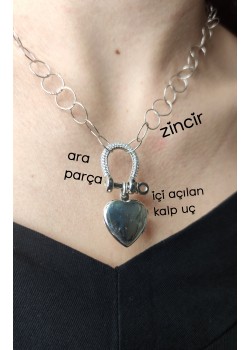 Kalp Motif Uzun Gümüş Kolye 