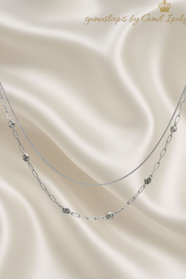 Kendinden İkili Gümüş Zincir Kolye