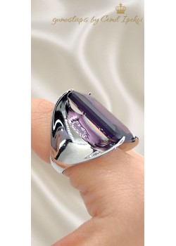 Mor Taşlı Büyük Dikdörtgen Motif Gümüş Yüzük 