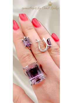 Mor Taşlı Küçük Gümüş Dikdörtgen Yüzük