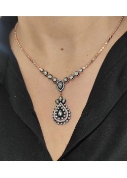 Elmas Kesim Damla Motif Gümüş Gerdanlık Kolye