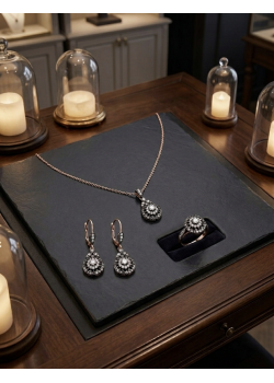 Elmas Montür Yuvarlak Motif Gümüş Set