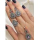 Elmas Kesim Büyük Damla Motif Gümüş Set
