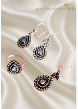 Elmas Kesim Büyük Damla Motif Gümüş Set
