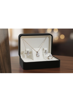 Elmas Montür Dikdörtgen Motif Gümüş Set