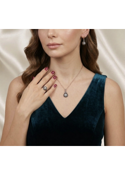 Elmas Montür Yuvarlak Motif Gümüş Set