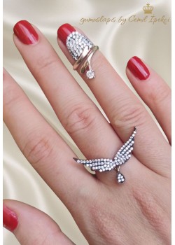 Elmas Montür Melek Kanadı Motif Gümüş Yüzük