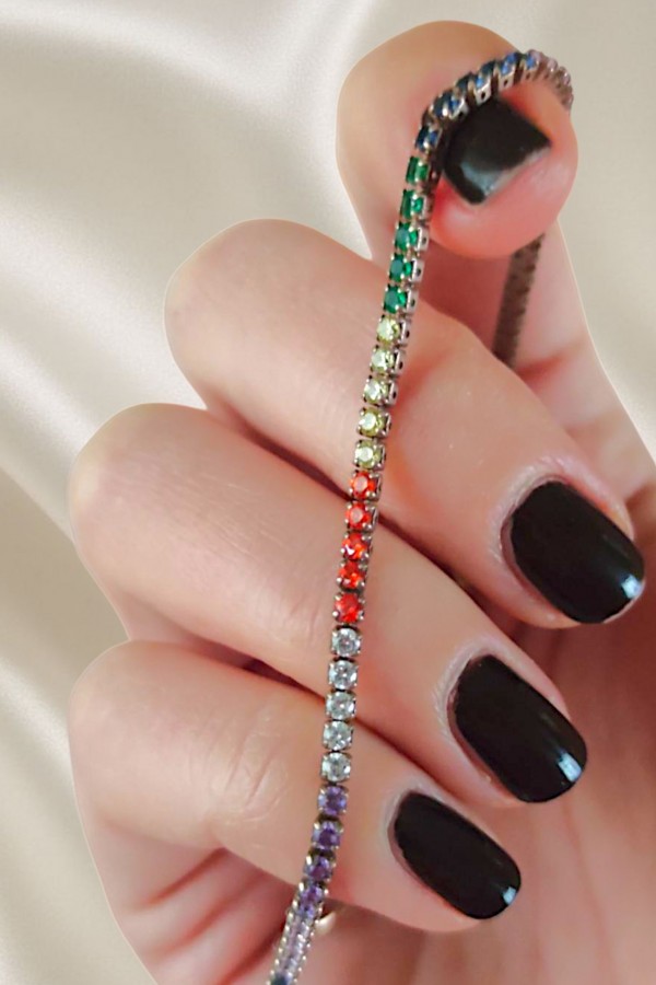 Renkli Taşlarla Süslü Suyolu Gümüş Halhal