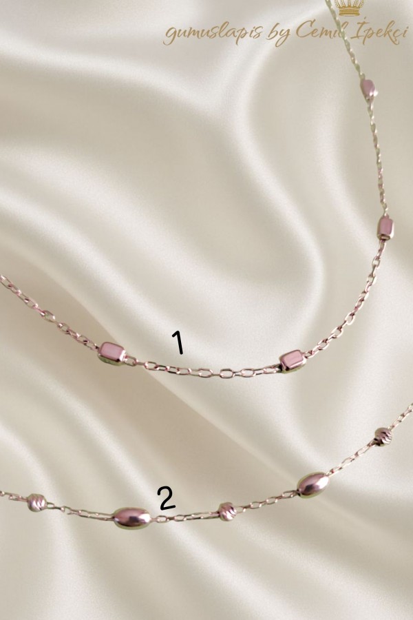 Topçuklarla Süslü Taşsız Gümüş Rose Halhal Serisi