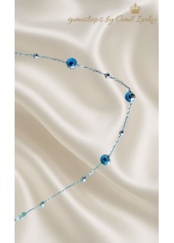 Cam Göz Nazar Boncuklu Gümüş Halhal