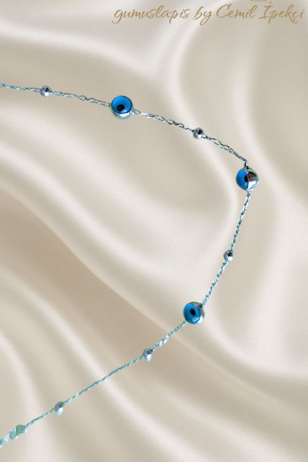 Cam Göz Nazar Boncuklu Gümüş Halhal