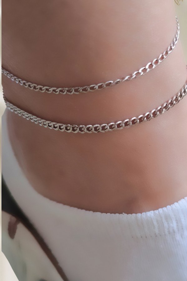 Zincir Motif Taşsız Gümüş Halhal Serisi