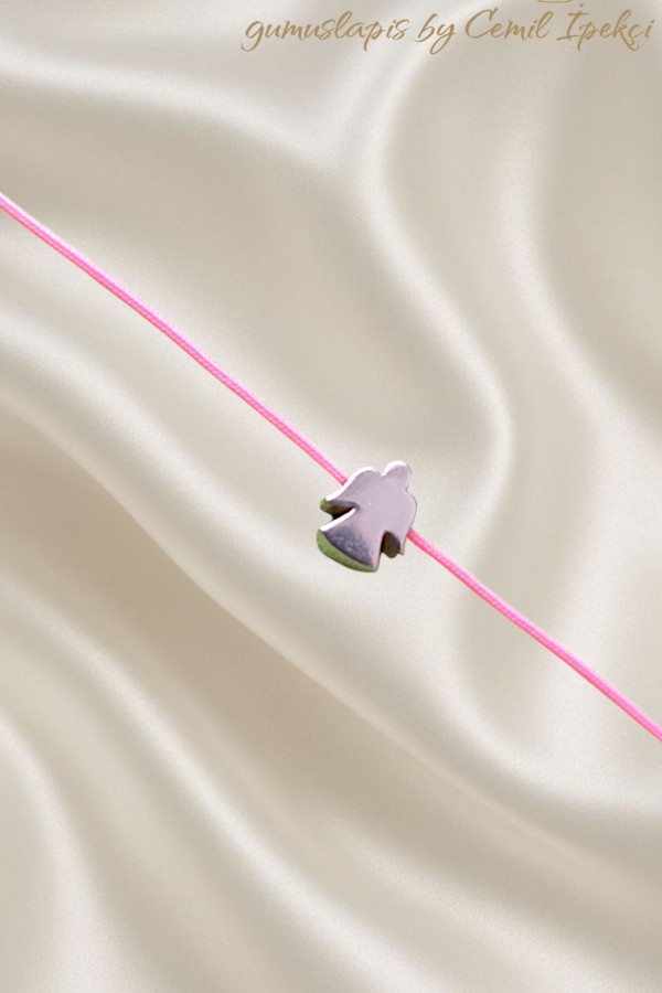 Melek Motif Pembe İpli Gümüş Halhal