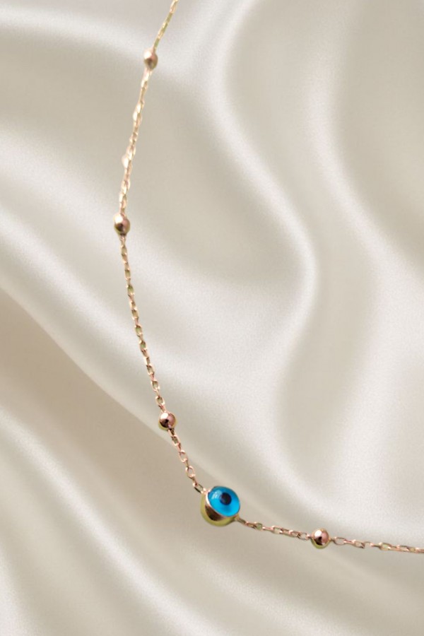 Cam Göz Nazar Boncuklu Gümüş Rose Halhal