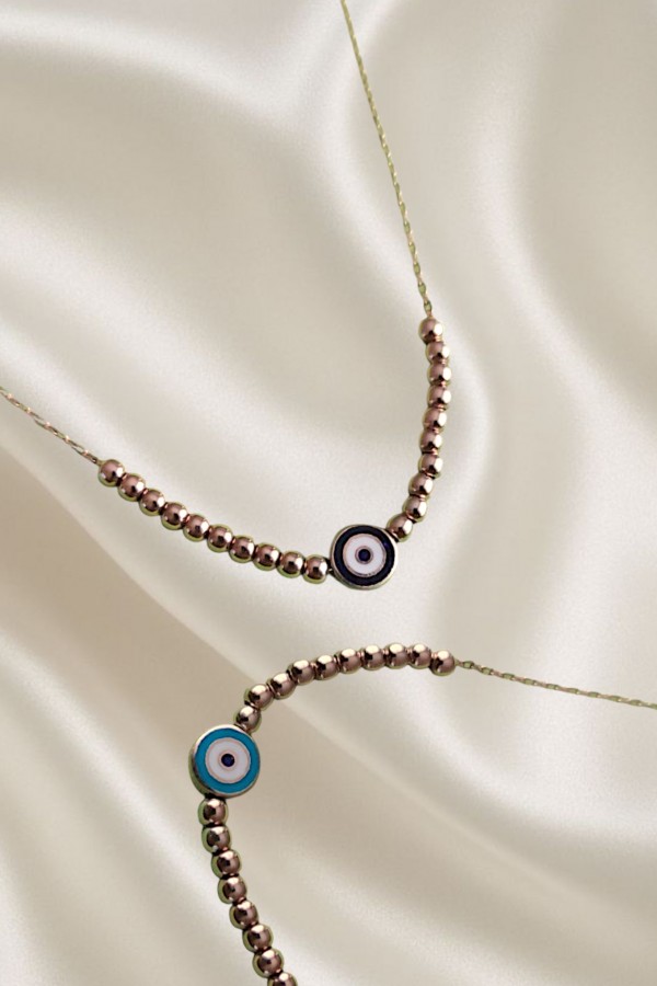 Mine Nazar Boncuklu İki Renkli Gümüş Halhal