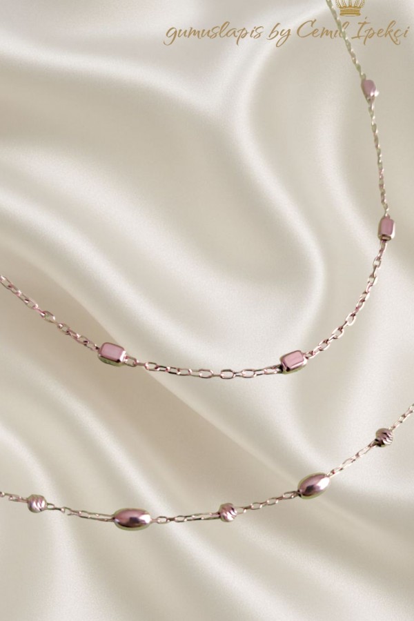 Topçuklarla Süslü Taşsız Gümüş Rose Halhal Serisi