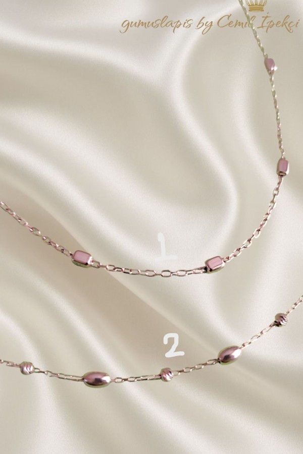 Topçuklarla Süslü Taşsız Gümüş Rose Halhal Serisi