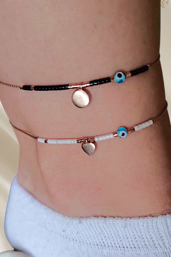 Cam Göz Nazar Boncuklu Taşlı Gümüş Halhal Serisi