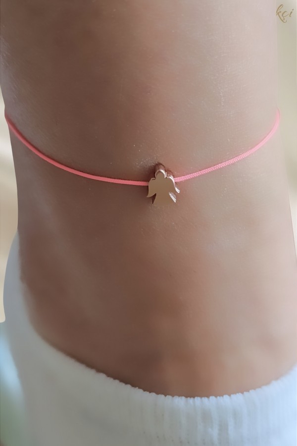 Melek Motif Pembe İpli Gümüş Halhal